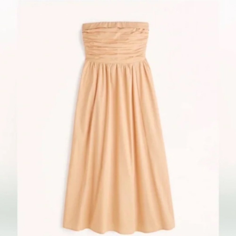 Abercrombie & Fitch | Poplin Strapless midi Dress in Light Orange | Small